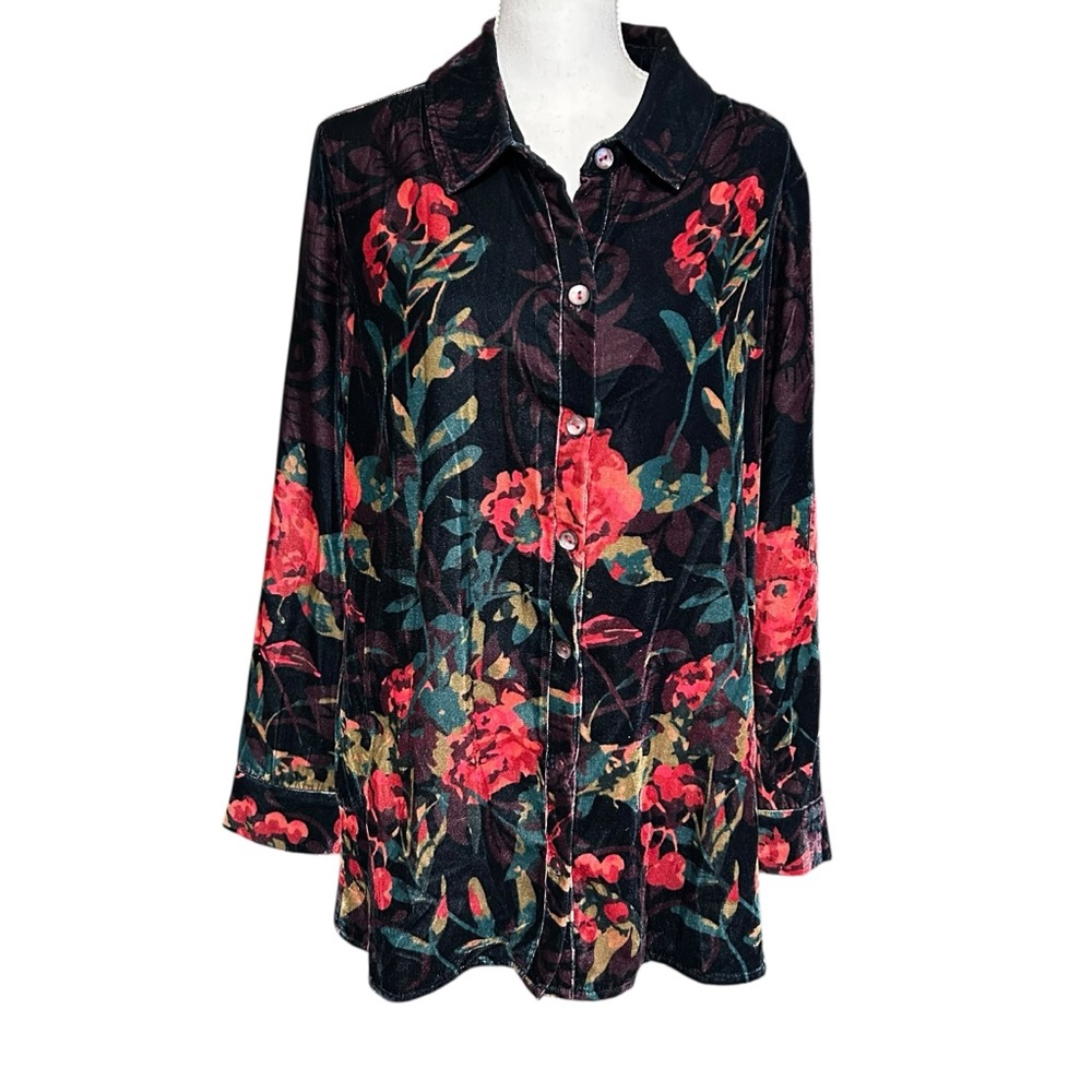 Soft Surroundings Floral Jardim Velvet Tunic Top Womens XL Artsy Maximalist